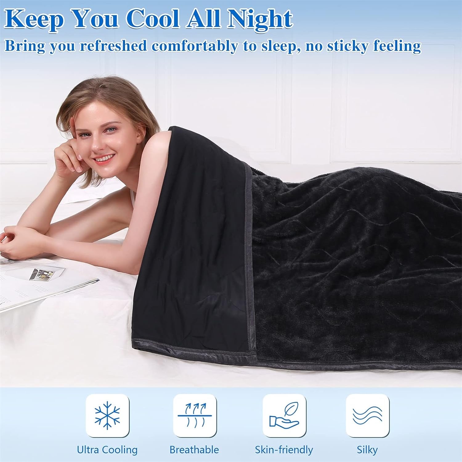 Cooling Blanket Twin Size, Cooling Summer Blanket 60X80 Inch, Cool Blanket for Hot Sleepers Night Sweat, Lightweight Blanket with Cooling Fiber and Plush Double Sided for All Season, Dark Gray
